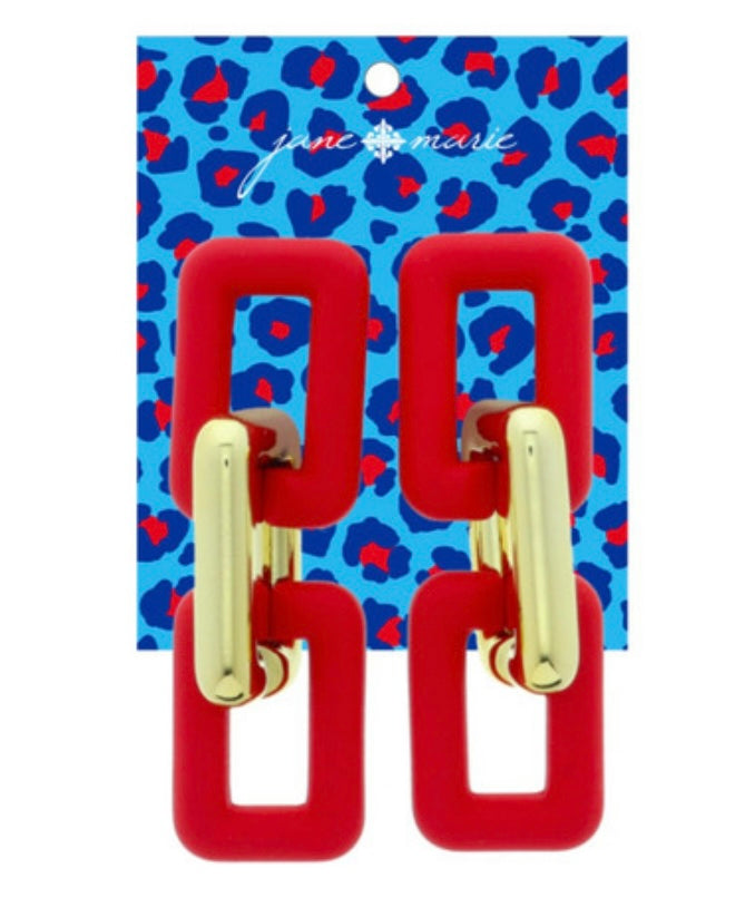 Jane Marie Red and Gold Rectangle Link Earrings