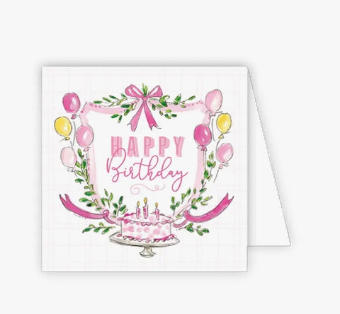 Pink Happy Birthday Crest Enclosure Card