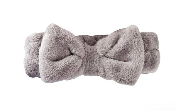 Gray Plush Bow Spa Headband