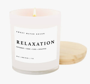 Relaxation Candle in White Jar with Wood Lid