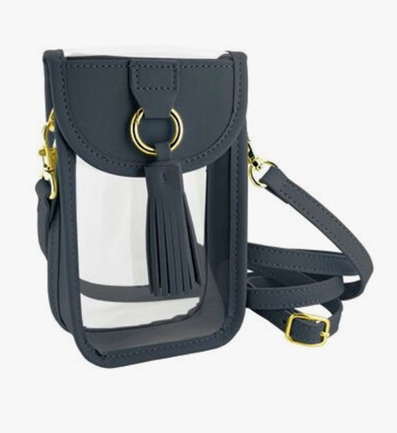 Navy Trim Clear Cell Phone Crossbody