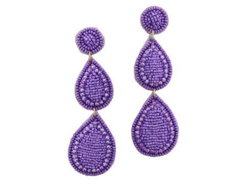Purple Beaded Teardrop Earrings