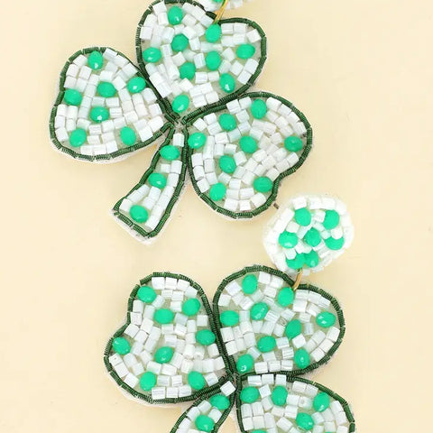 White Green Speckled Shamrock Earrings