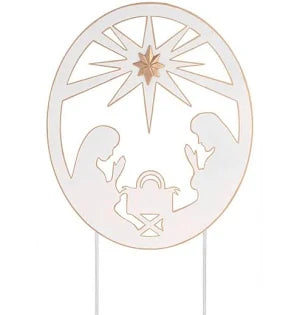 White Metal Circle Nativity Yard Stake