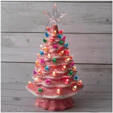 Small Pink Ceramic Light Up Tree