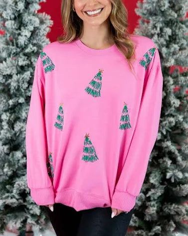 Pink Sweatshirt with Green Trees