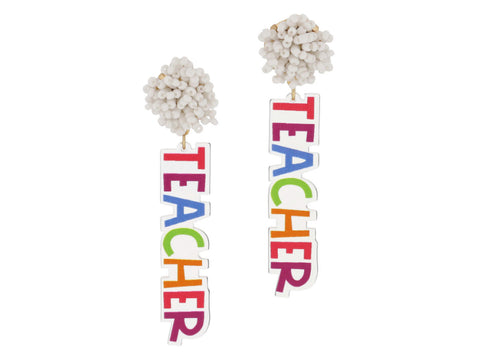 Teacher White Bead Acrylic Earrings