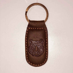 Tiger Leather Embossed Keychain Dark Brown