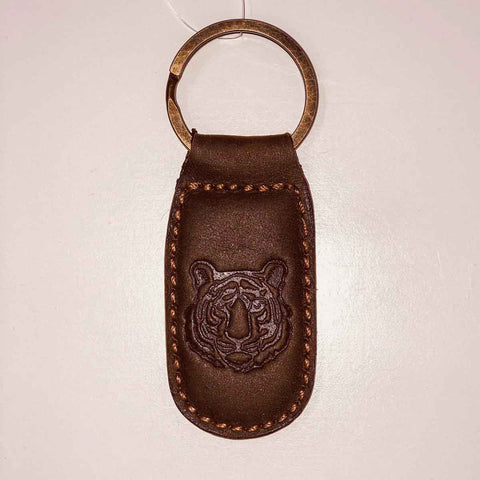 Tiger Leather Embossed Keychain Dark Brown