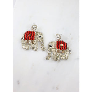 Sliver Elephant Beaded Earrings