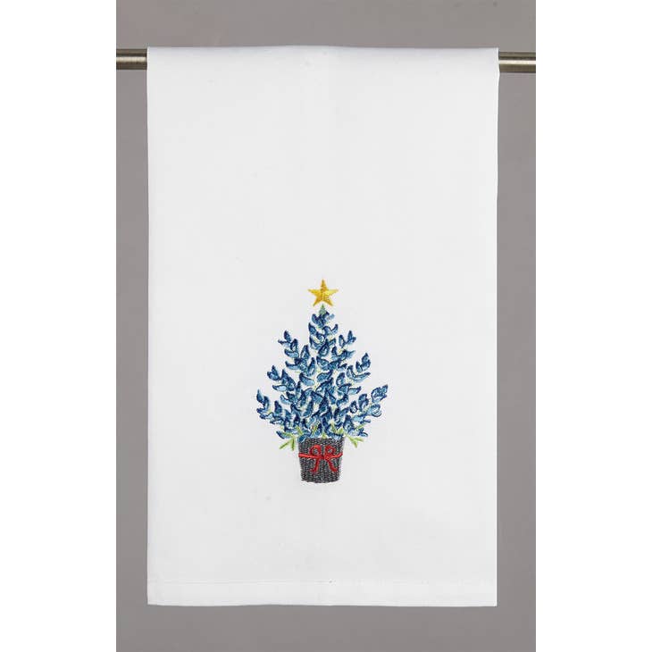 Blue Bonnet Christmas Tree Embroidered Kitchen Towel