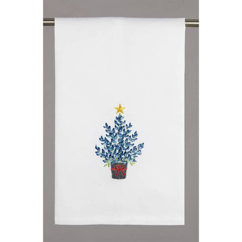 Blue Bonnet Christmas Tree Embroidered Kitchen Towel
