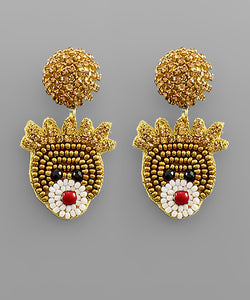 Gold Rudolph Beaded Earrings