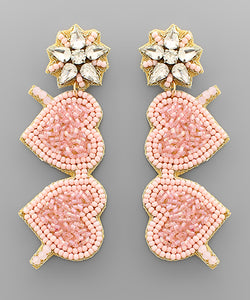 Pink Double Heart Beads Drop Earrings