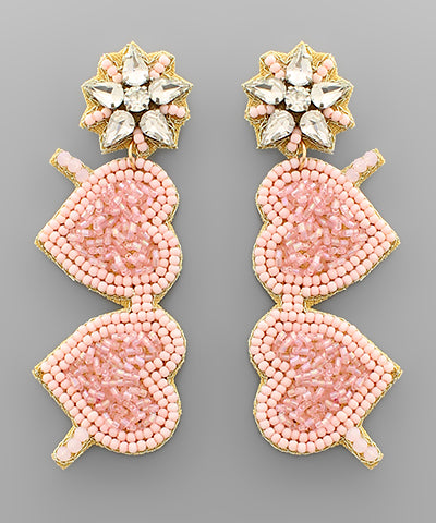 Pink Double Heart Beads Drop Earrings
