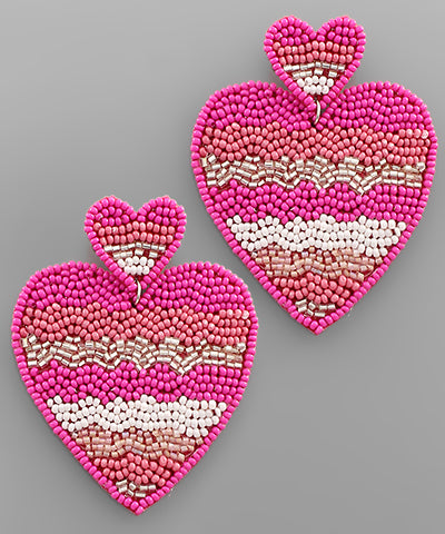 Fuchsia/Multi Beaded Heart Earrings