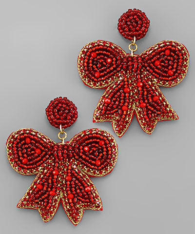 Red Bow Beaded Earrings