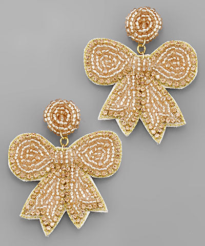 Rose Gold Bow Beaded Earrings