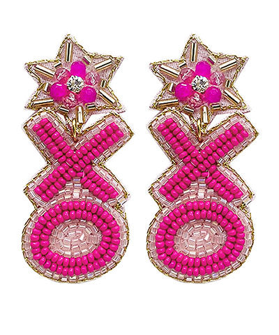 Fuchsia/Pink XO Beaded Earrings