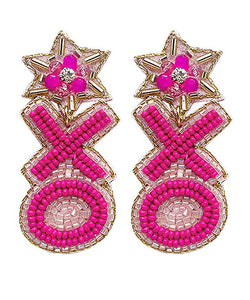 Fuchsia/Pink XO Beaded Earrings