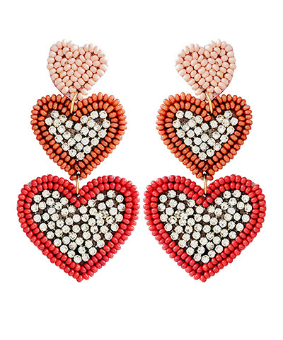 Seed Bead Rinestone Heart Earrings
