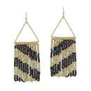 Gold Triangle with Seed Bead Tassel Earrings