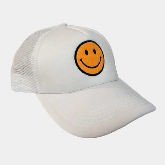 White Smiley Face Baseball Hat