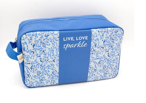Live Love Sparkle Blue Cosmetic Bag