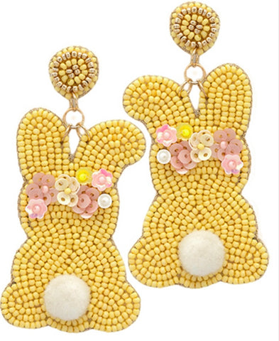 Yellow Bunny Backside Beaded Earrings