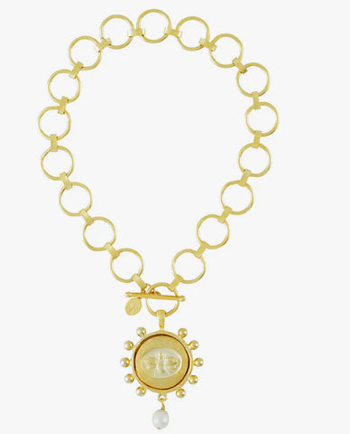 Susan Shaw Bee and Pearl Linked Toggle Necklace (3193B)