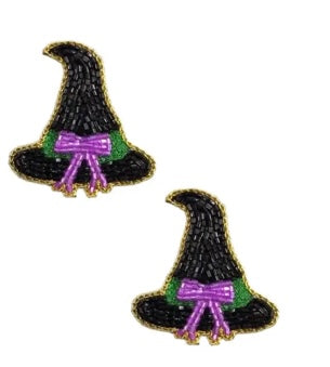 Small Beaded Witch Hat Post Earrings