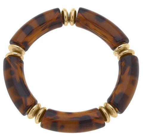Resin Stretch Bracelet with Gold Discs-Tortoise