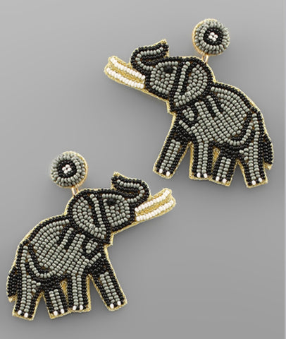 Gray Beaded Elephant Earrings