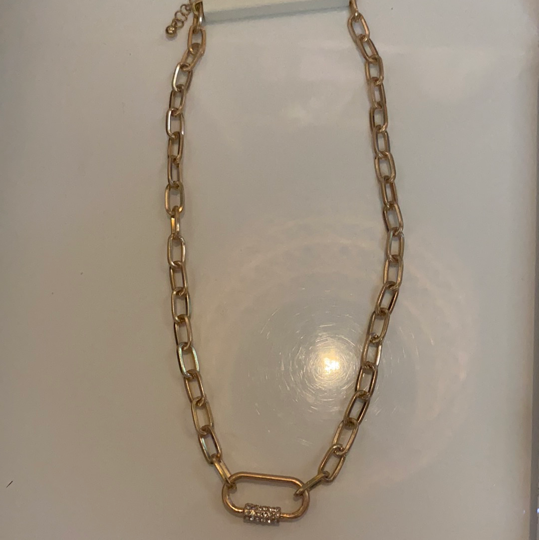 Gold chain necklace with diamond lock