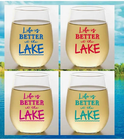 Wine-Oh Life Is Better At The Lake 4-Pack Shatterproof Wine Glasses