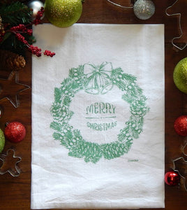 Merry Christmas green tea towel