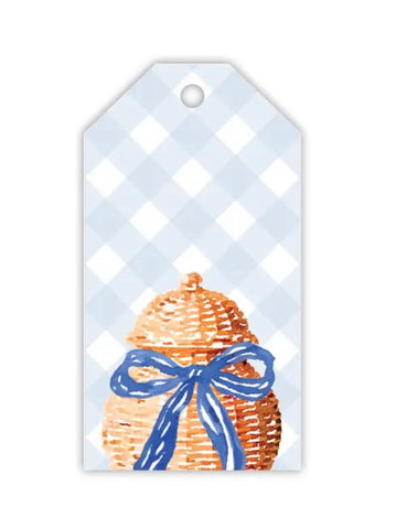 Wicker Basket with Blue Bow Gift Tags