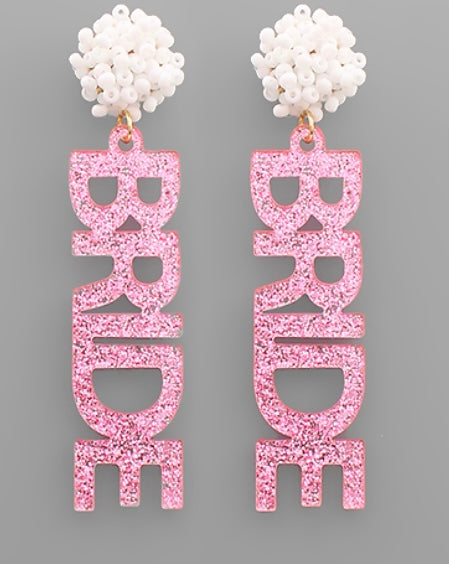 Pink Glitter Bride Earrings