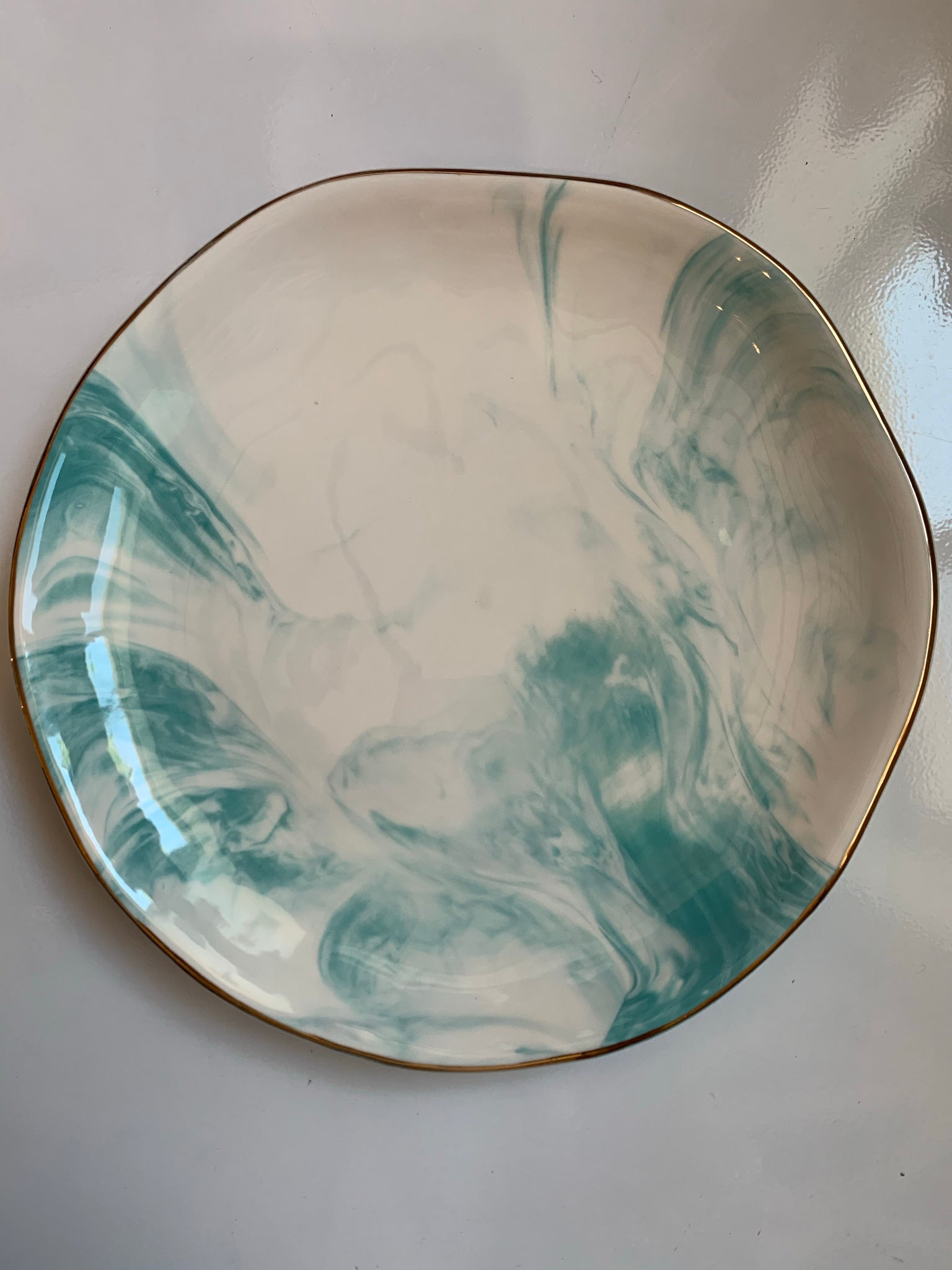 Teal Ceramic Marble Plate
