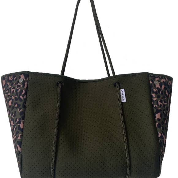Ah-dorned Army Green Tote with leopard sides