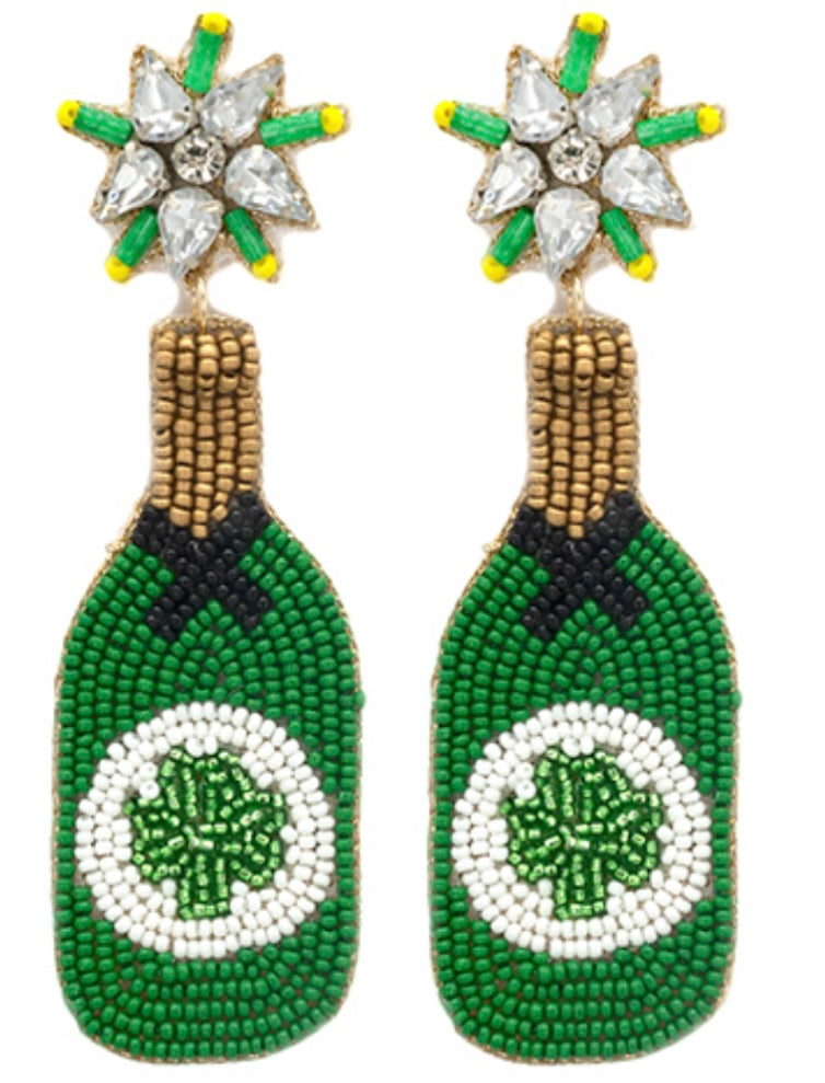 Shamrock Bottle Beaded Earrings