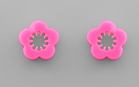 Hot Pink Acrylic Flower Earrings
