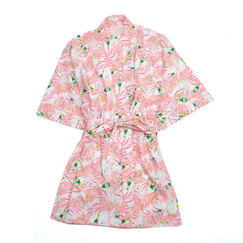 S/ M Flamingo Champagne Kimono Robe