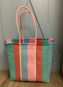 Large Striped Recycled Plastic Woven Tote