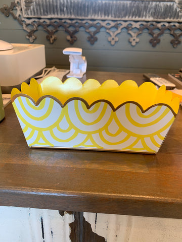 Yellow and white desk tin