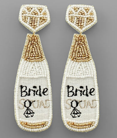 White Beaded Bride Squad Champagne Earrings
