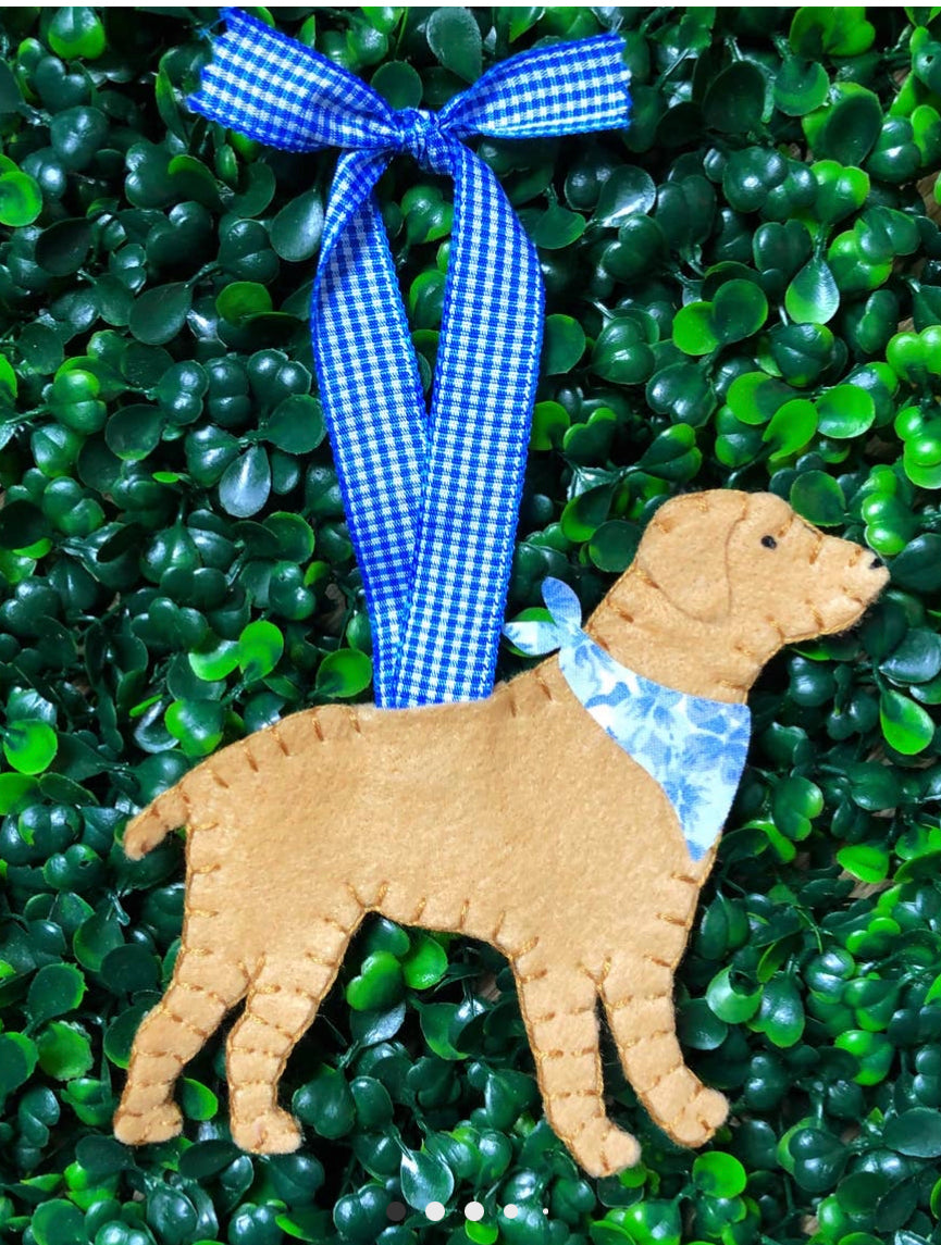 Preppy yellow lab ornament