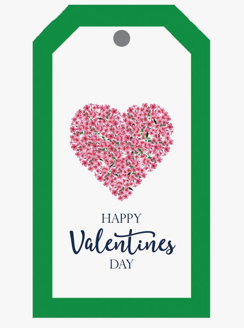 Pink Floral Heart “Happy Valentine’s Day” Gift Tags
