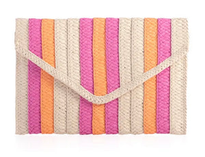 Bright Pink and Orange Straw Clutch