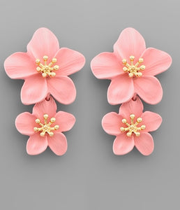 Pink Flower Duo with Gold Center Earrings